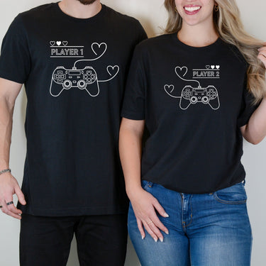 Player 1 Player 2 With Heart Matching T-Shirts For Couples